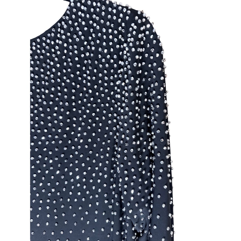 Xscape Maxi Dress Women 18W Black Excellent Embellished Cowl Neck Long Sleeve - Picture 8 of 13